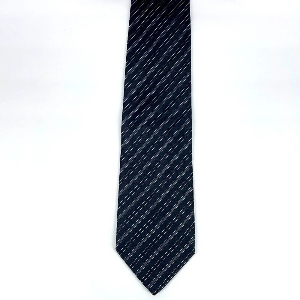DOLCE & GABBANA Black & Gray Diagonal Striped 100% Silk Necktie Made in Italy